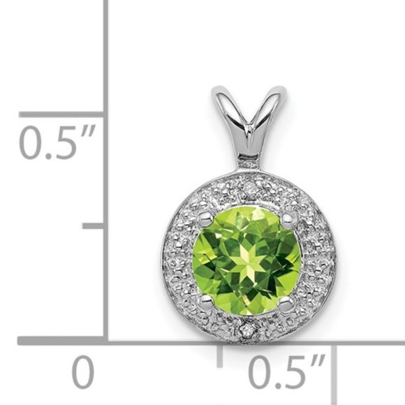 925 Sterling Silver Diamond and Peridot Small Round Pendant, August Birthstone - Picture 3 of 4